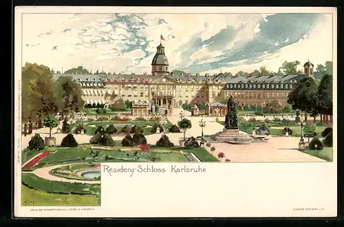 Künstler-AK Heinrich Kley: Karlsruhe, Residenz-Schloss mit grossem Park