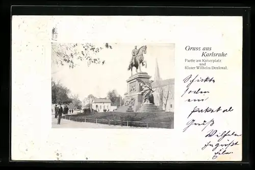 Präge-AK Karlsruhe, Kaiserplatz, Kaiser Wilhelm Denkmal