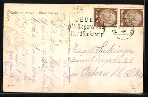 AK Karlsruhe-Maxau, Dampfer unter der Rheinbrücke