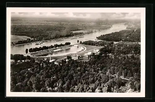 AK Karlsruhe, Rheinstadtbad Rappenwört, Fliegeraufnahme