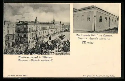 AK Mexico, Nationalpalast, Deutsche Schule in Desterro