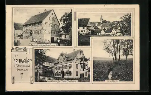AK Neuweiler i. Schwarzwald, Gasthaus zum gold`nen Lamm, Privathaus, Teinachquelle