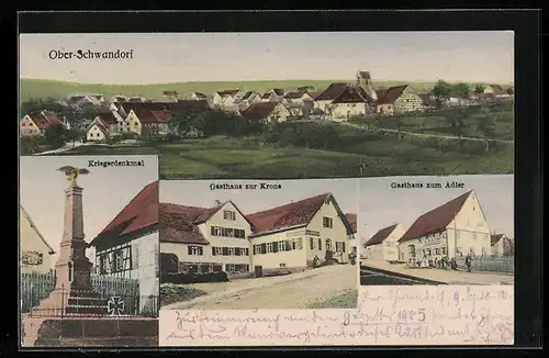 AK Ober-Schwandorf, Gasthaus zur Krone, Gasthaus zum Adler, Kriegerdenkmal