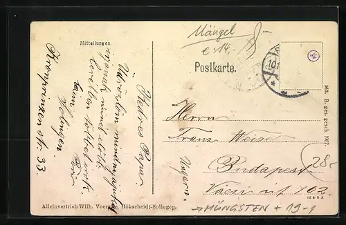 AK Müngsten /Berg. Land, Kaiser Wilhelm-Brücke u. Postbote mit Briefen im Geldschein, Passepartout