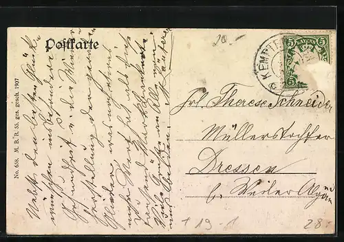 AK Kempten i. Allgäu, Teilansicht mit Kirche im Geldschein, Passepartout