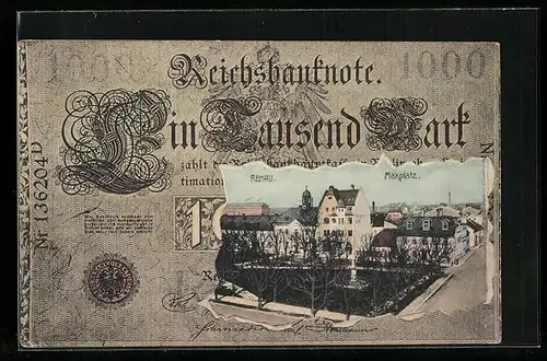 AK Rehau, Maxplatz im Geldschein, Passepartout