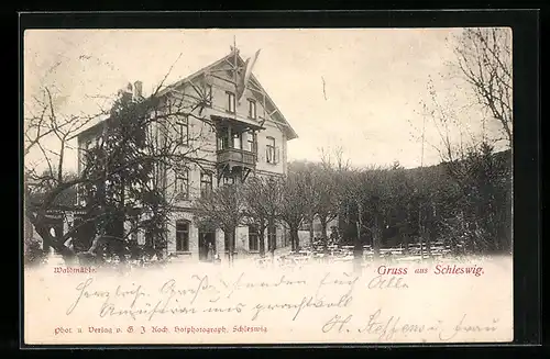 AK Schleswig, Gasthaus Waldmühle mit Garten