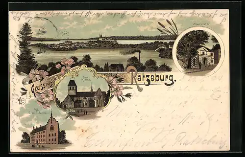 Lithographie Ratzeburg, Kgl. Lehrer-Seminar, Hauptwache, Ortsansicht