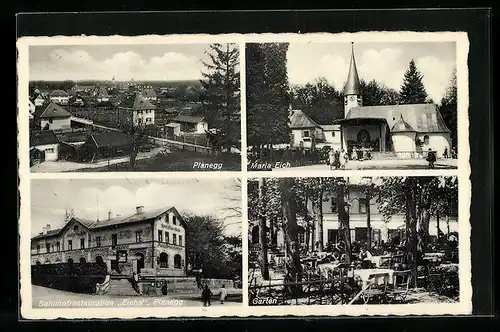 AK Planegg, Gasthaus Bahnhofsrestauration Eiche mit Garten, Ortsansicht