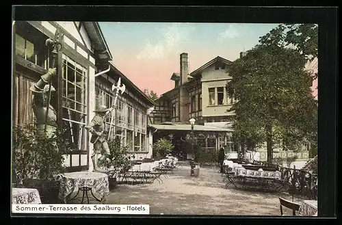 AK Saalburg, Sommer-Terrasse des Saalburg-Hotels