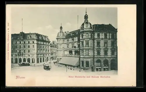 AK Mainz, Gasthaus Neue Rheinische und Mainzer Bierhallen