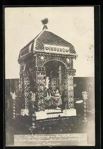 AK Tuttlingen, Festpostkarte Verbandstag der Bäckerinnung, Ausstellungshäuschen mit Torte