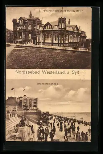 AK Westerland /Sylt, Strand-Restaurant G. Beier, Strandpromenade mit Treppe