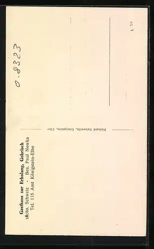 AK Gohrisch /Sächs. Schweiz, Gasthaus zur Erholung P. Nowka mit Garten und Innenansicht