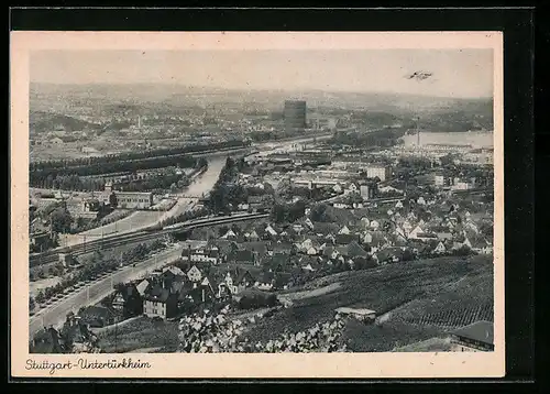 AK Stuttgart-Untertürkheim, Ortsansicht vom Flugzeug aus