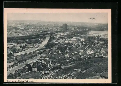 AK Stuttgart-Untertürkheim, Ortsansicht aus der Vogelschau