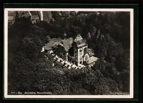 AK Hof i. Bay., Fliegeraufnahme der Gaststätte Theresienstein