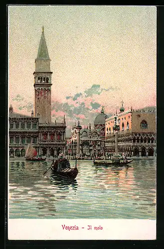 Künstler-AK Venezia, il Molo, Blick zum Campanile