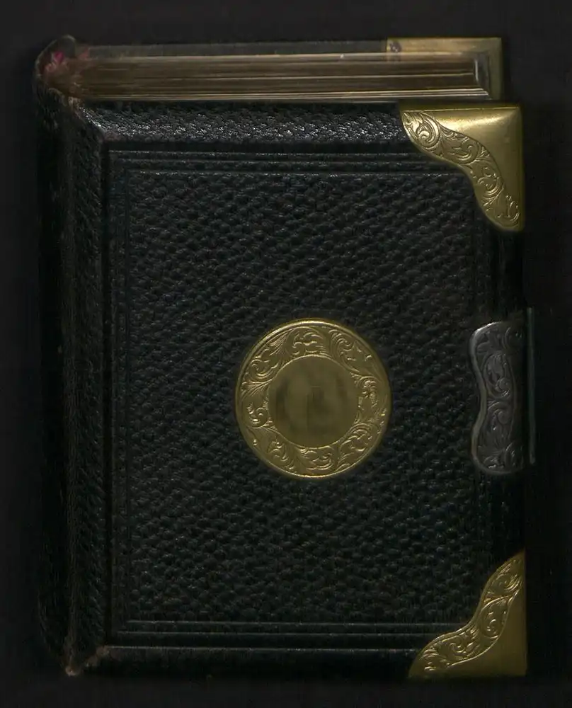 Fotoalbum Leer, Ledereinband mit Messingbeschlag und Schliesse, Spätbiedermeier, 25 Goldschnitt-Seiten für CDV Fotografie 0