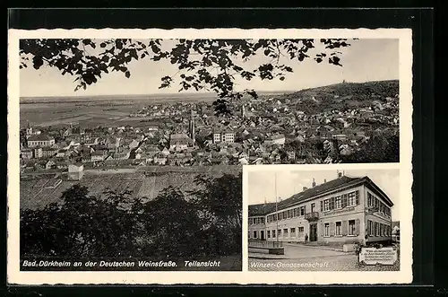 AK Bad Dürkheim, Winzer-Genossenschaft, Ortsansicht aus der Vogelschau