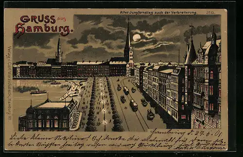 Lithographie Hamburg-Neustadt, Alter Jungfernstieg nach der Verbreiterung