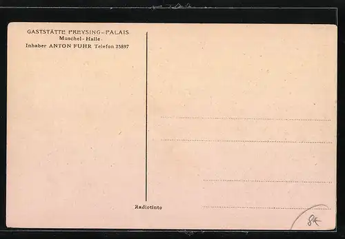 AK München, Gaststätte Preysing-Palais, Inh.: Anton Fuhr, Muschel-Halle