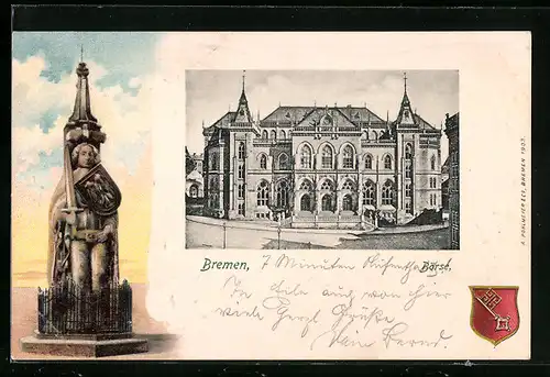 Lithographie Bremen, Börse, Roland, Wappen