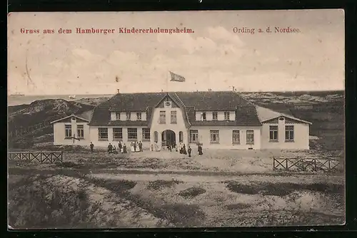 AK Ording / Nordsee, Partie am Hamburger Kindererholungsheim