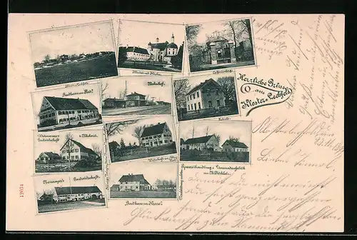 AK Kloster Lechfeld, Kloster mit Kirche, Bahnhof, Calvarienberg