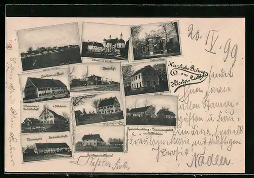 AK Kloster Lechfeld, Kloster mit Kirche, Bahnhof, Calvarienberg