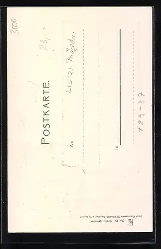 Passepartout-Lithographie Hannover, Waterloosäule, Dame mit Kleeblatt