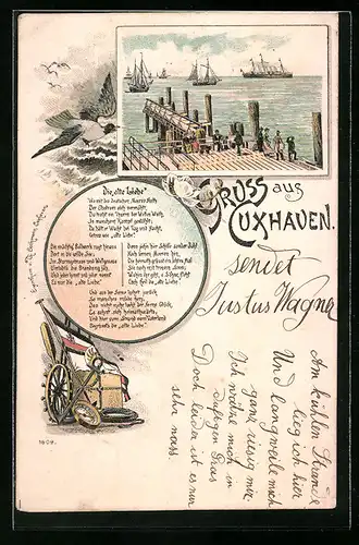 Lithographie Cuxhaven, Hafen, Die alte Liebe