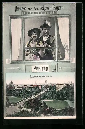 AK München /Bayern, Blick vom Maximilianeum, Paar am Fenster