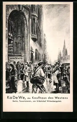 Künstler-AK Berlin-Schöneberg, KaDeWe - Kaufhaus des Westens, Tauentzienstrasse