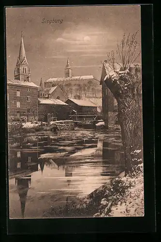 AK Siegburg, Uferpartie im Winter