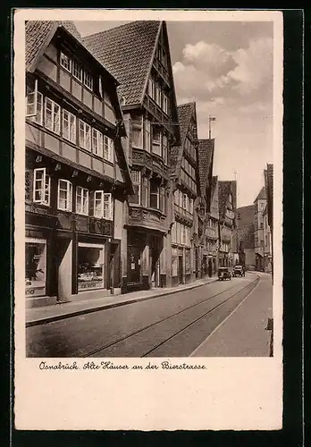 AK Osnabrück, Alte Häuser mit Geschäft an der Bierstrasse