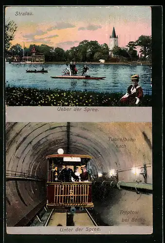 AK Berlin-Stralau, Blick über der Spree, U-Bahn im Tunnel