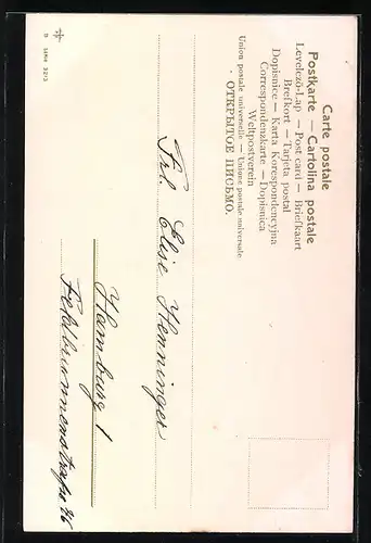 Lithographie Liebespaar mit Äpfeln