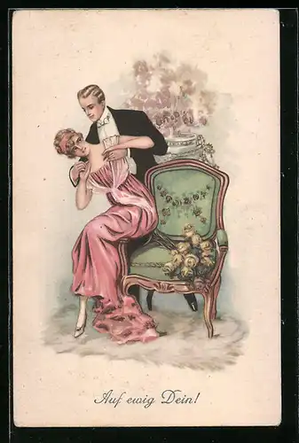 Künstler-AK Auf ewig Dein!, Liebespaar in Umarmung