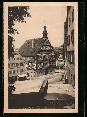 AK Backnang, Strassenpartie mit Rathaus