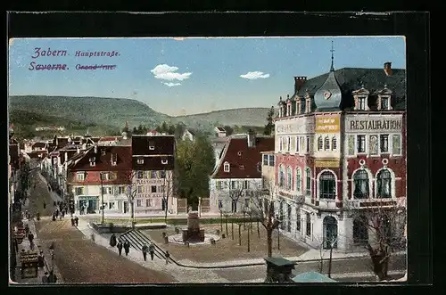 AK Zabern, Hauptstrasse aus der Vogelschau