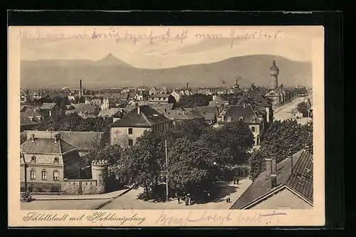 AK Schlettstadt, Teilansicht mit Hohkönigsburg