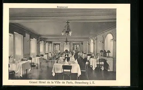 AK Strassburg i. E., Grand Hôtel de la Ville de Paris, Restaurant, Innenansicht