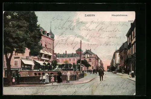 AK Zabern, Hautpstrasse mit Friseur Anstett