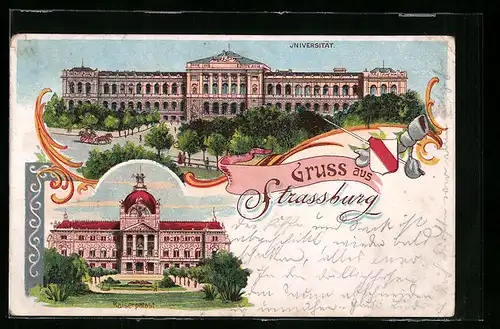 Lithographie Strassburg, Universität, Kaiserpalast