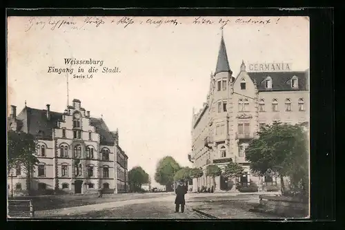 AK Weissenburg, Eingang in die Stadt mit Hotel Germania