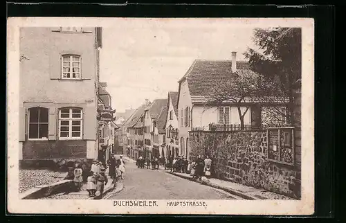 AK Buchsweiler, Hauptstrasse mit Kindern