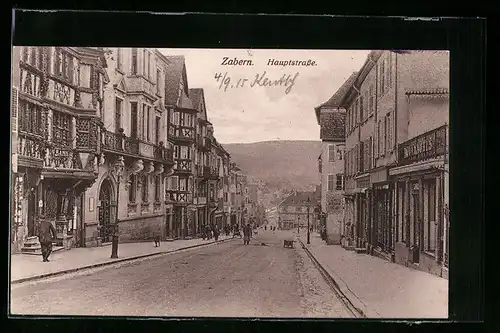 AK Zabern, Hauptstrasse mit Passanten