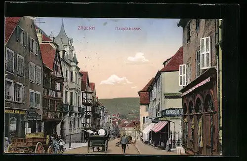 AK Zabern, Hautpstrasse mit Geschäften
