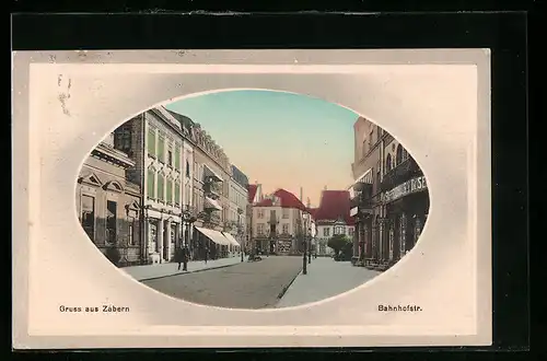 Passepartout-AK Zabern, Partie in der Bahnhofstrasse